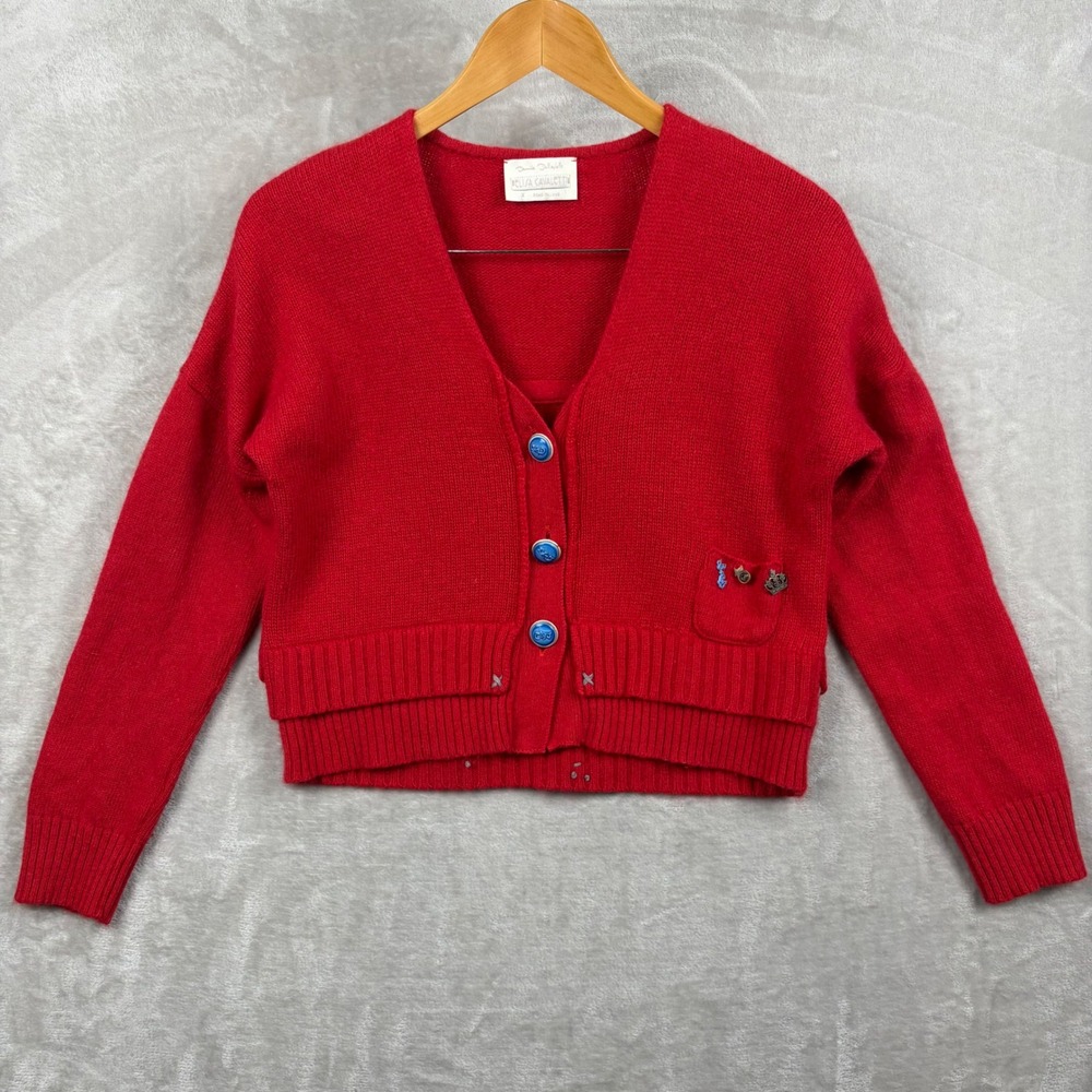 ELISA CAVALETTI Cardigan Red Button Front Sweater Charms Pocket Women XL